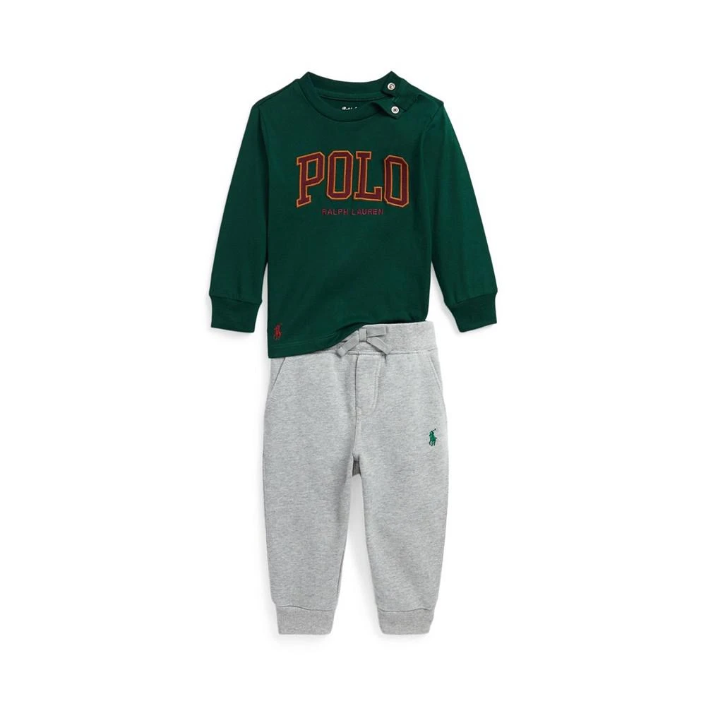商品Ralph Lauren|Baby Boys Logo T Shirt and Fleece Pants Set,价格¥489,第1张图片