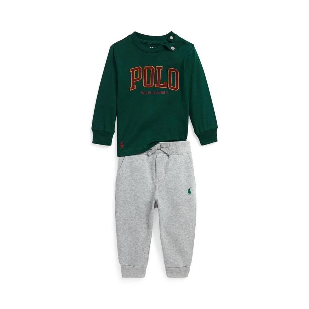 商品Ralph Lauren|Baby Boys Logo T Shirt and Fleece Pants Set,价格¥341,第1张图片