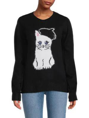 商品Karl Lagerfeld Paris|​Fuzzy Choupette Motif Sweater,价格¥446,第1张图片