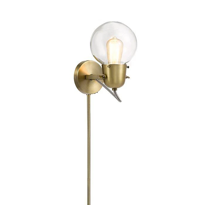 商品JAlexander|Lighting Mid Century Modern 9.75" Antique Brass Single Glass Globe Plug In Wall Sconce,价格¥492,第5张图片详细描述