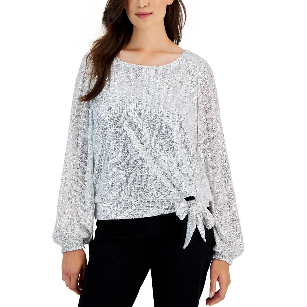 商品Tahari|Women's Long-Sleeve Tie-Hem Sequin Blouse,价格¥408,第1张图片