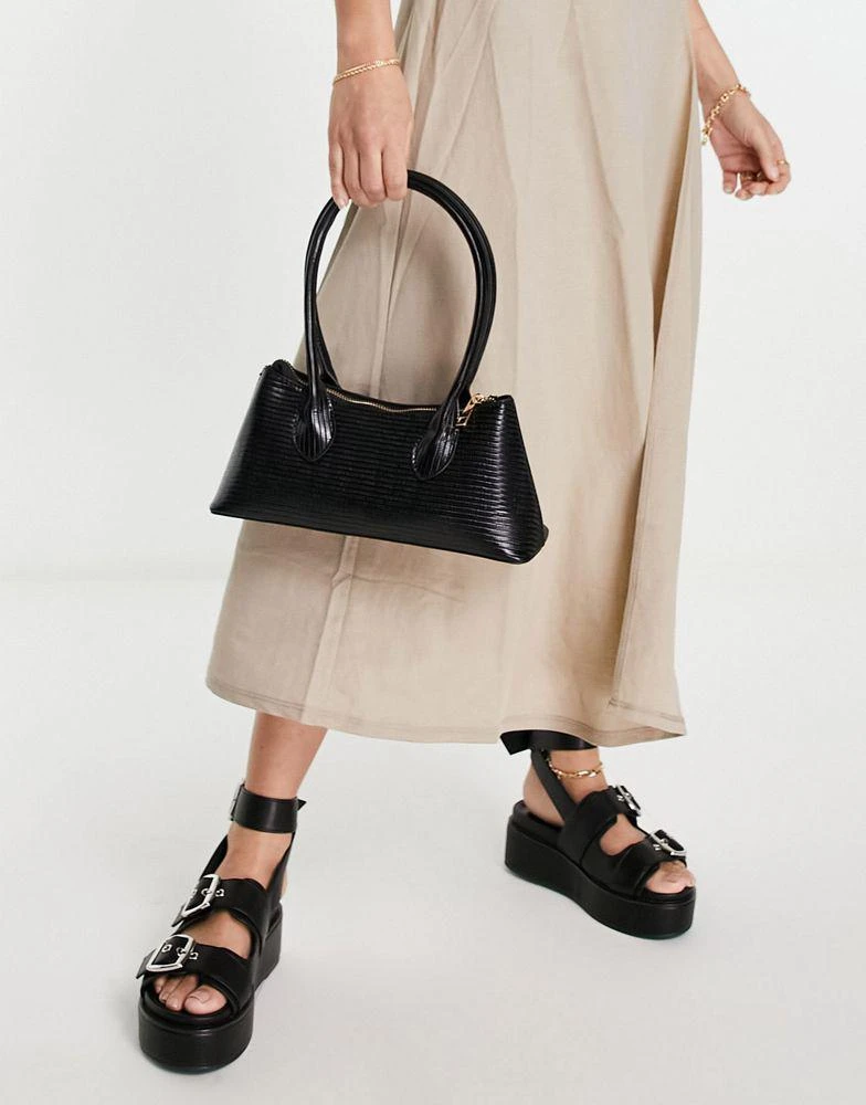 商品ASOS|ASOS DESIGN lizard effect shoulder bag with elongated straps in black,价格¥87,第4张图片详细描述