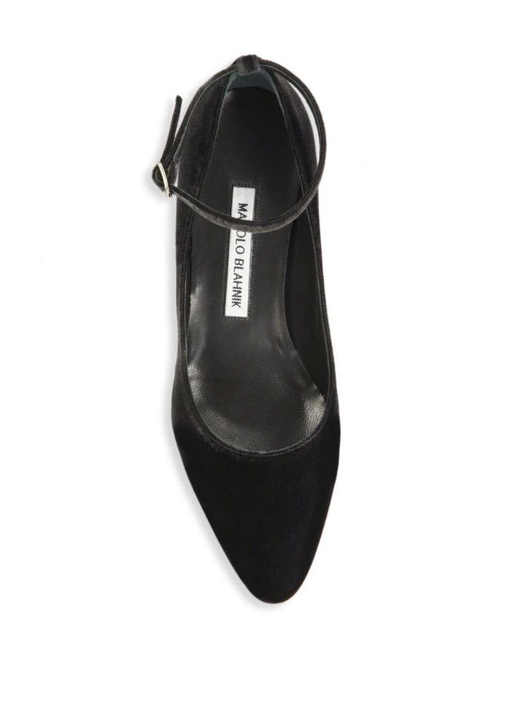 商品Manolo Blahnik|Listony Strap 50 Velvet Block Heel Pumps,价格¥1653,第4张图片详细描述