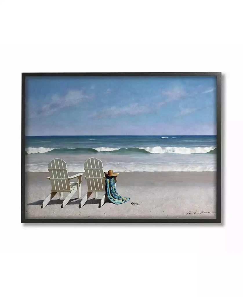 商品Stupell Industries|Two White Adirondack Chairs on The Beach Framed Texturized Art, 16" L x 20" H,价格¥430,第1张图片