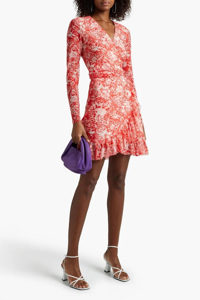 商品Ganni|Ruffle-trimmed floral-print mesh mini wrap dress,价格¥884,第4张图片详细描述