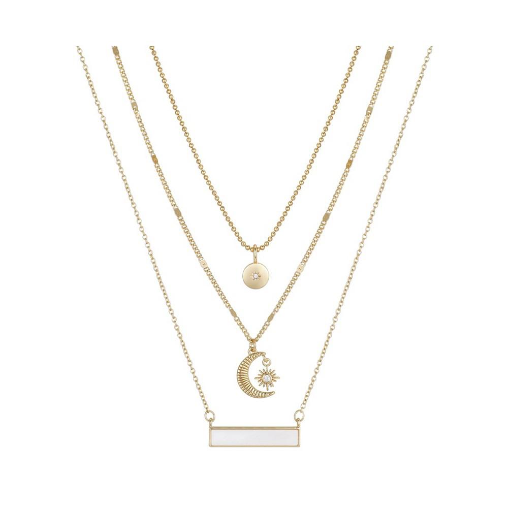 14K Gold Flash-Plated 3-Piece Celestial Layered Pendant Set商品第1张图片规格展示