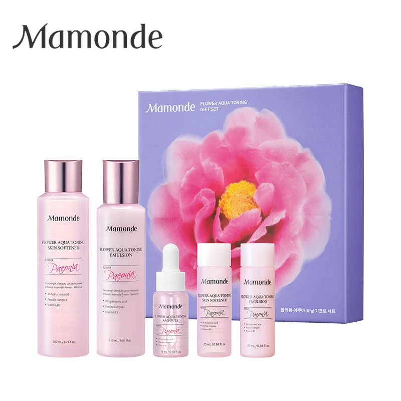 商品[国内直发] Mamonde|梦妆花漾沁润水乳安瓶三件套 水（200+25）ml+乳（150+25）ml+安瓶15ml（效期2023-12）,价格¥161,第1张图片