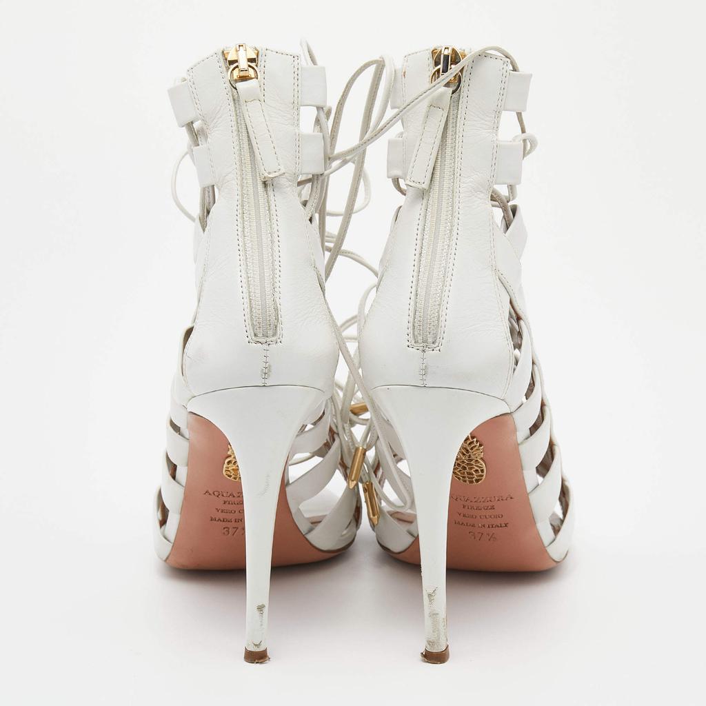 Aquazzura White Leather Amazon Lace-up Sandals Size 37.5商品第5张图片规格展示