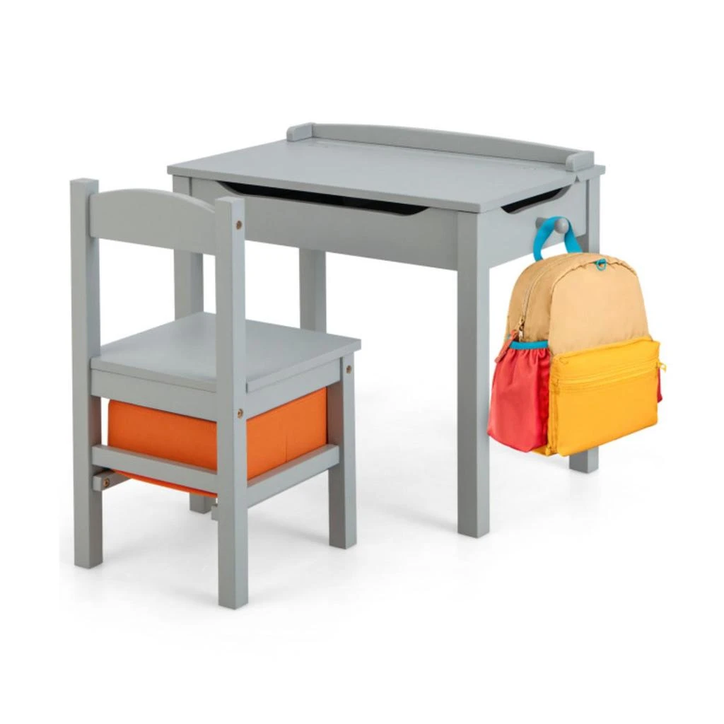 商品Hivvago|Wood Activity Kids Table and Chair Set with Storage Space-Gray,价格¥675,第1张图片