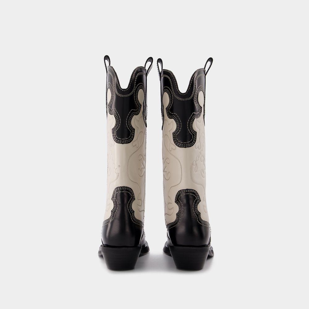 商品Ganni|Mid Shaft Embroidered Western Boots in Black Leather,价格¥3997,第5张图片详细描述