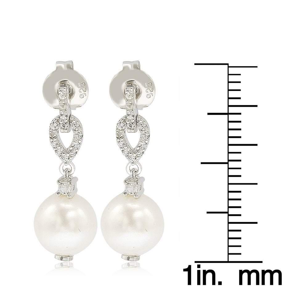Suzy Levian Sterling Silver Pearl & White Sapphire Dangle Earrings商品第2张图片规格展示