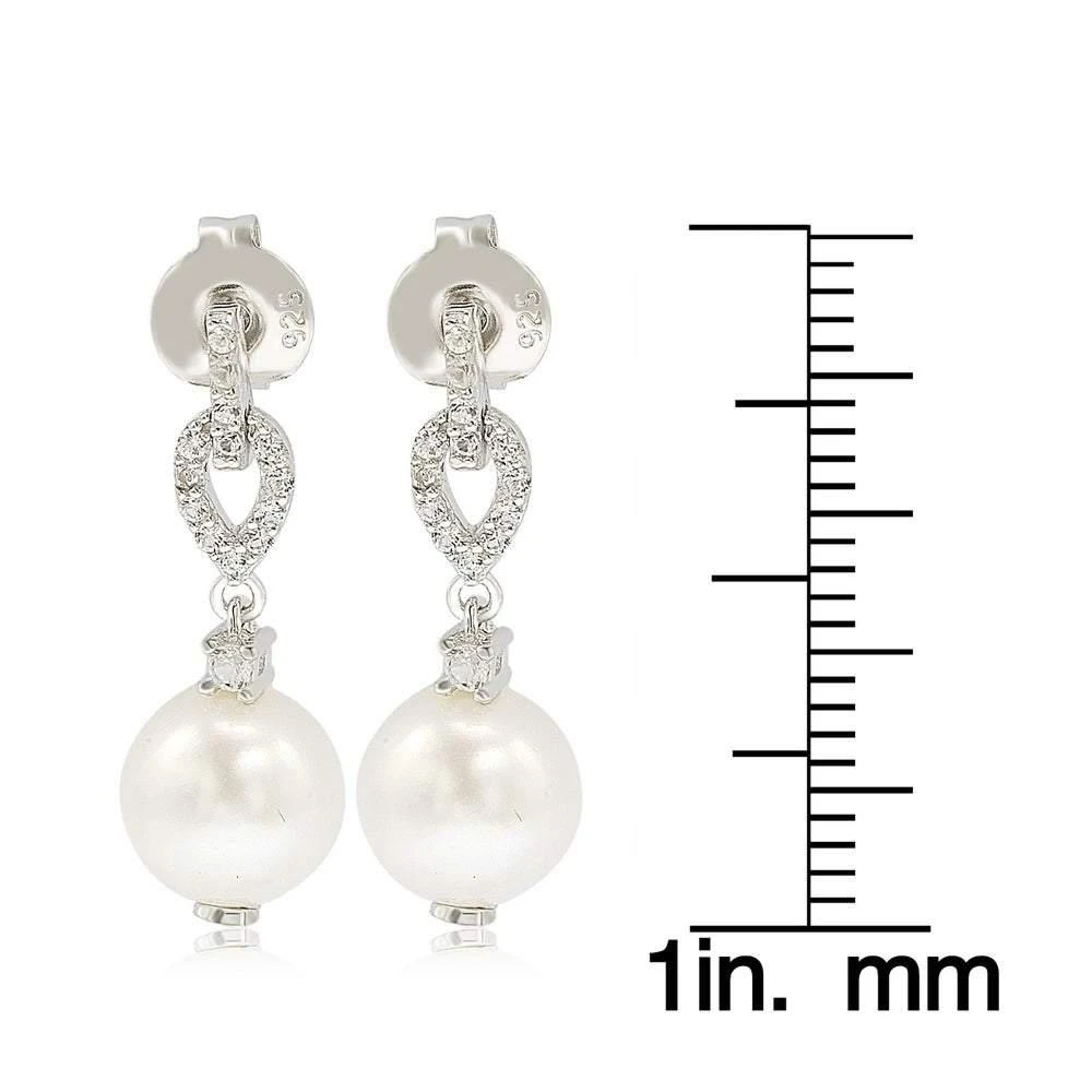 商品Suzy Levian|Sterling Silver Pearl & White Sapphire Dangle Earrings,价格¥1463,第2张图片详细描述