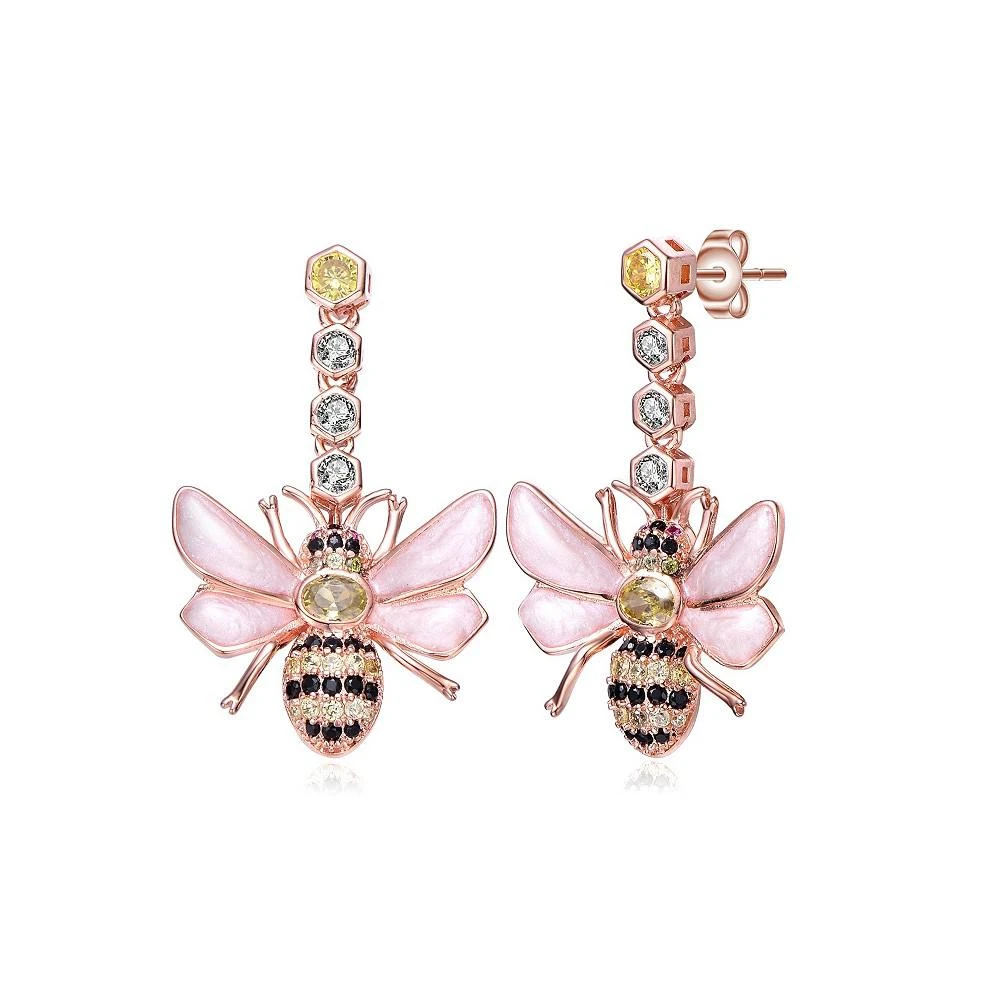 商品Genevive|Sterling Silver 18K Rose Gold Plated Clear Cubic Zirconia Floral Drop Butterfly Earrings,价格¥1108,第1张图片