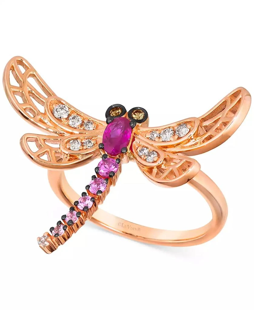 商品Le Vian|Multi-Gemstone (3/8 ct. t.w.) & Diamond (1/6 ct. t.w.) Dragonfly Ring in 14k Rose Gold,价格¥7329,第1张图片