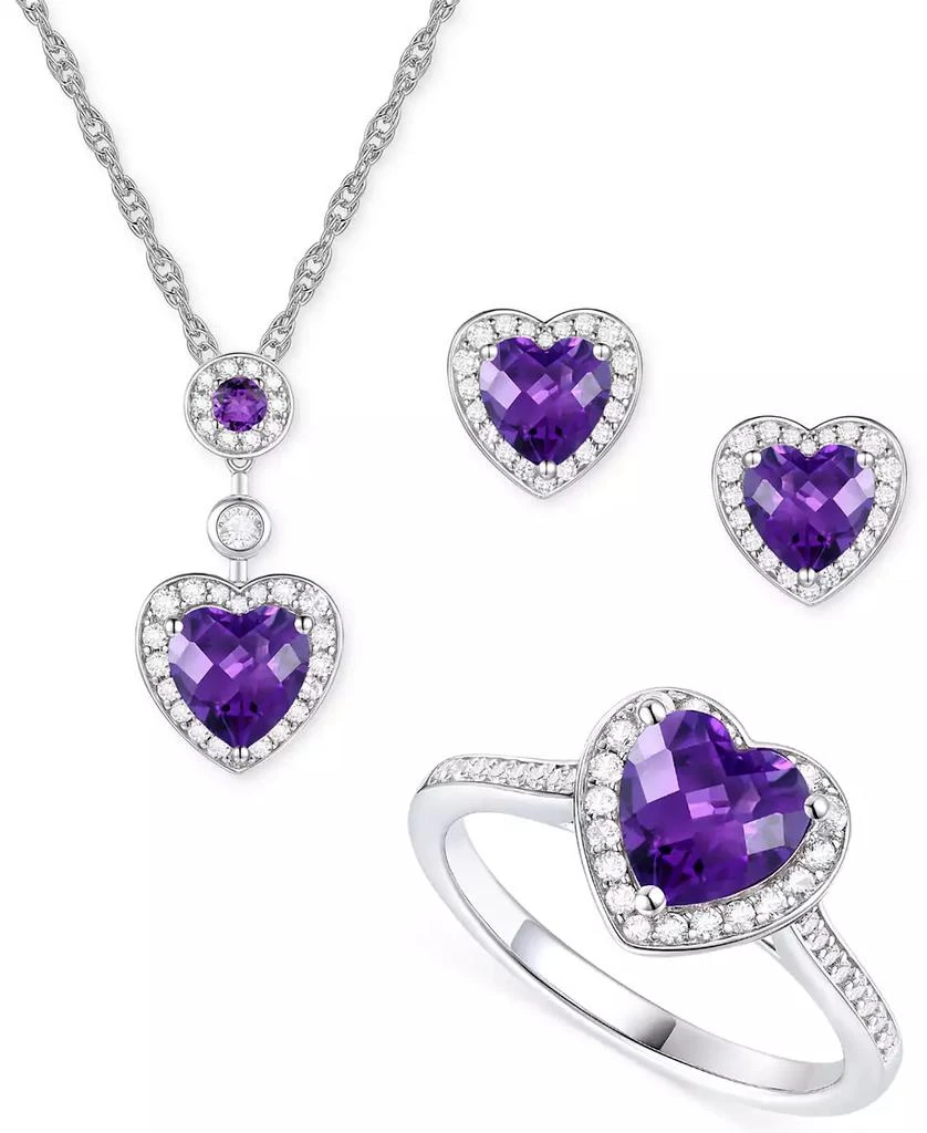 商品Macy's|3-Pc. Set Garnet: (4 ct. t.w.) & Lab-Grown White Sapphire (3/4 ct. t.w.)Amethyst (3-1/3 ct. t.w.) Heart Pendant Necklace, Ring, & Stud Earrings in Sterling Silver (Also in Additional Gemstones),价格¥782,第1张图片