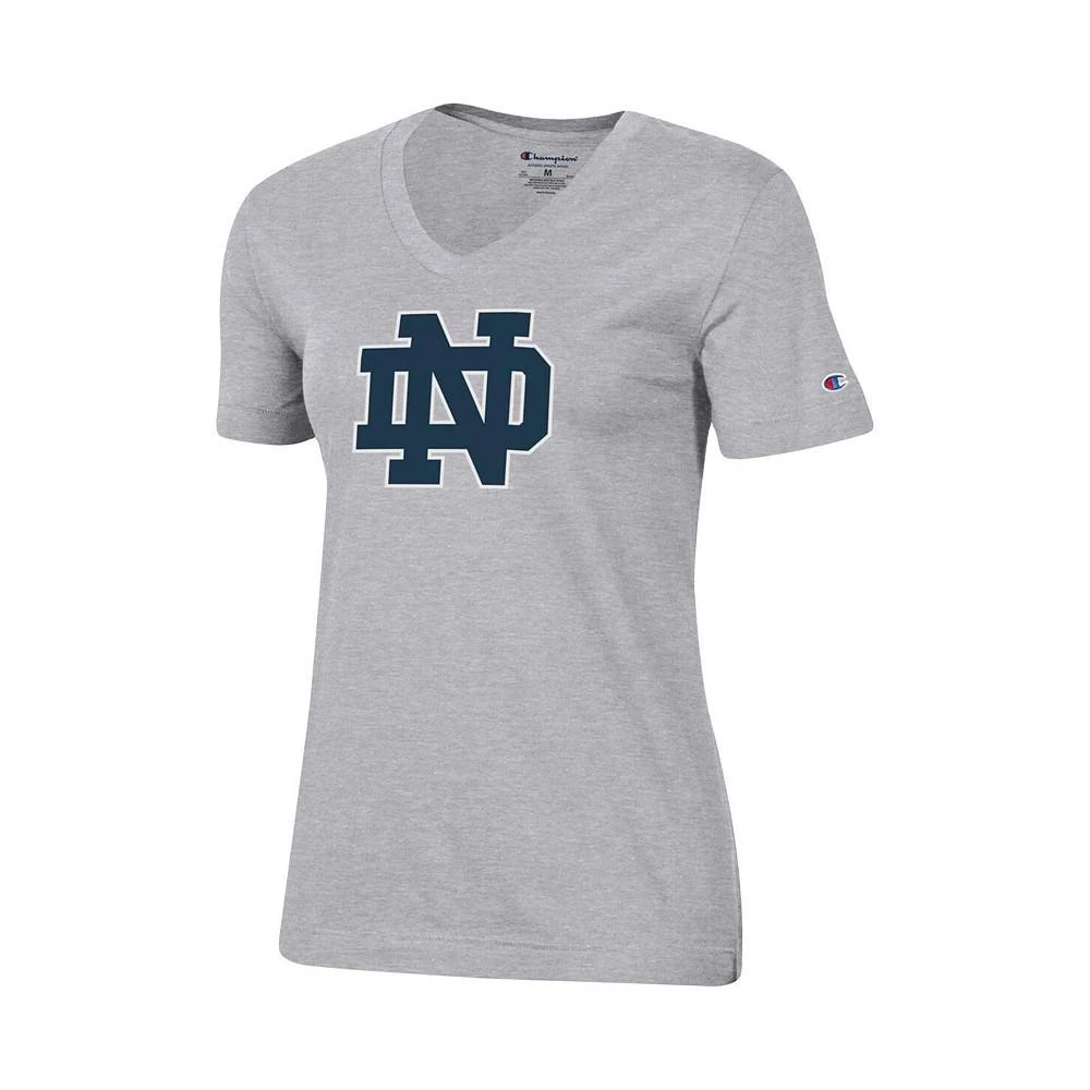 商品CHAMPION|Women's Heathered Gray Notre Dame Fighting Irish Primary Team Logo V-Neck T-shirt,价格¥258,第2张图片详细描述