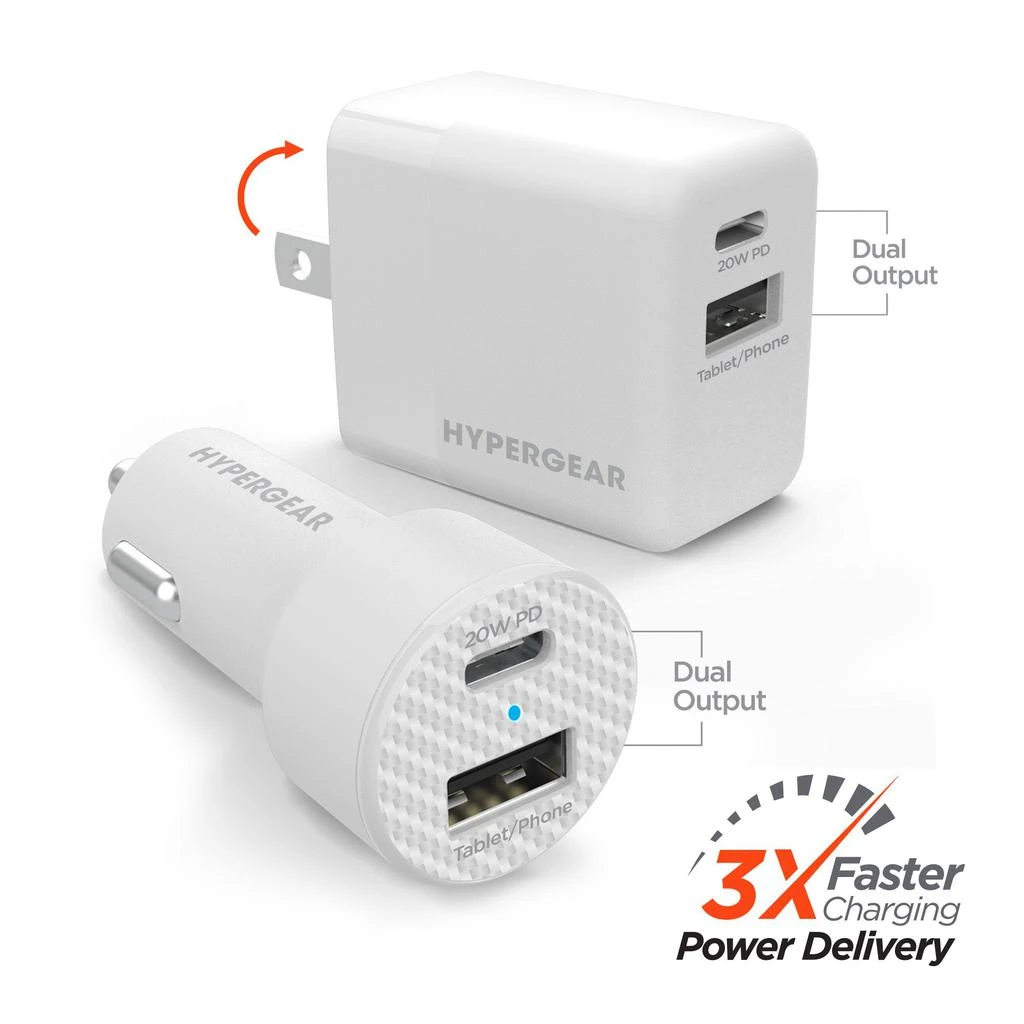 商品HyperGear|Hypergear Wall/Car Charger Bundle 20W USB-C PD + 12W,价格¥310,第1张图片