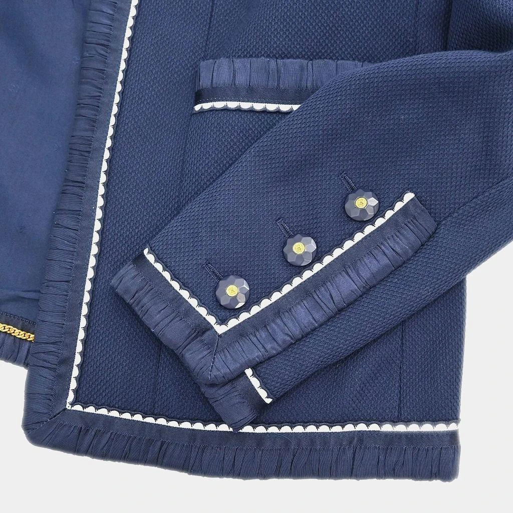 商品[二手商品] Chanel|Chanel Navy Blue Collarless Jacket Skirt Suit Set Size 38,价格¥14740,第4张图片详细描述