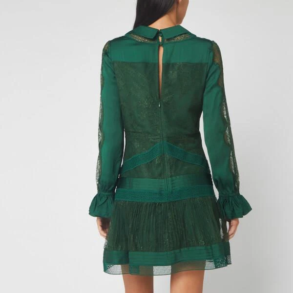 商品Self Portrait|Self-Portrait Women's Fine Lace Trim Mini Dress - Green,价格¥1410,第2张图片详细描述