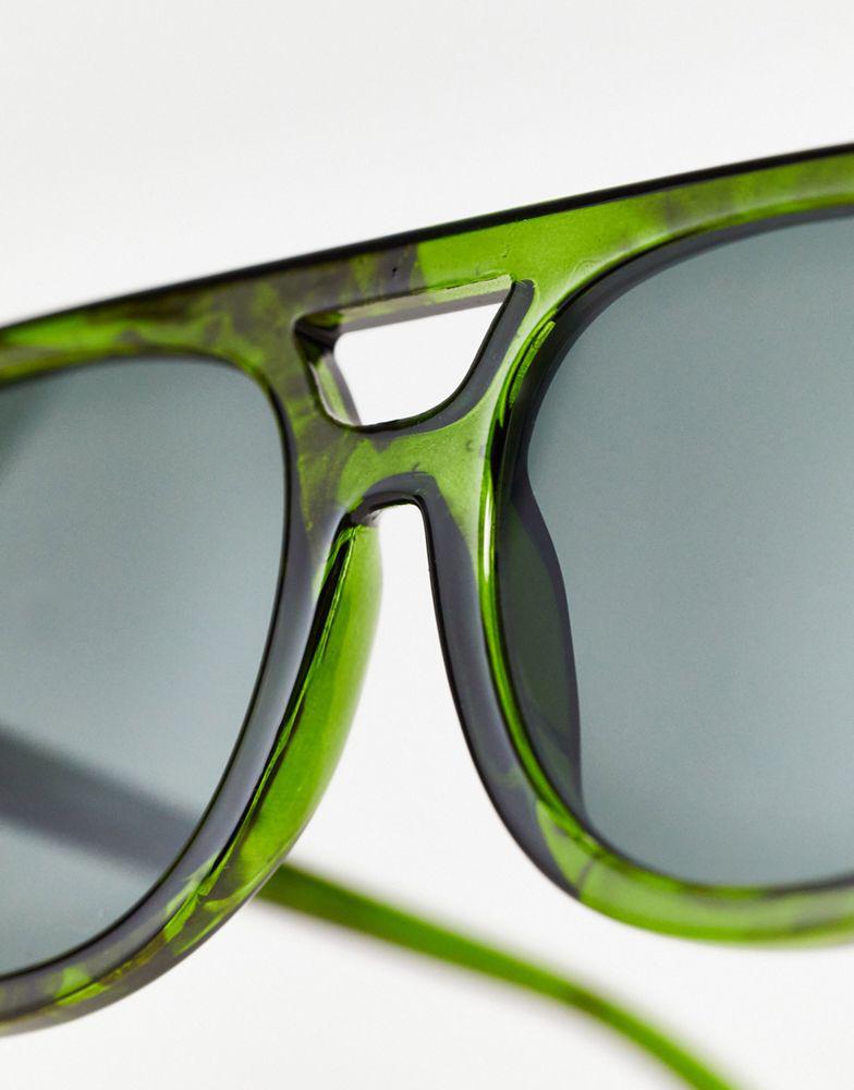 ASOS DESIGN navigator sunglasses with smoke lens in dark green - DGREEN商品第2张图片规格展示