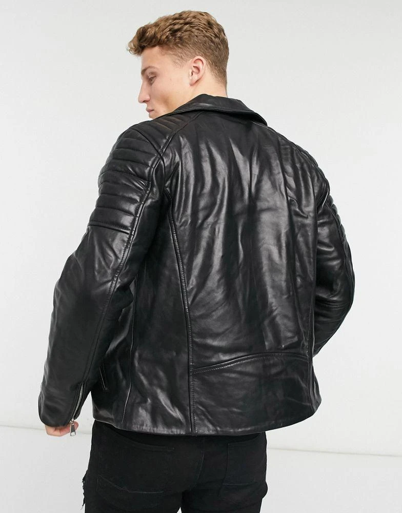商品River Island|River Island leather biker jacket in black,价格¥858,第2张图片详细描述