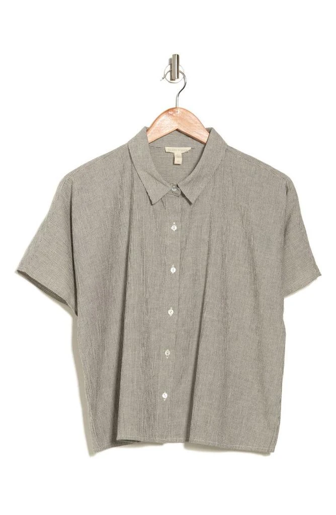 商品Eileen Fisher|Classic Stripe Short Sleeve Organic Cotton & Linen Shirt,价格¥607,第3张图片详细描述