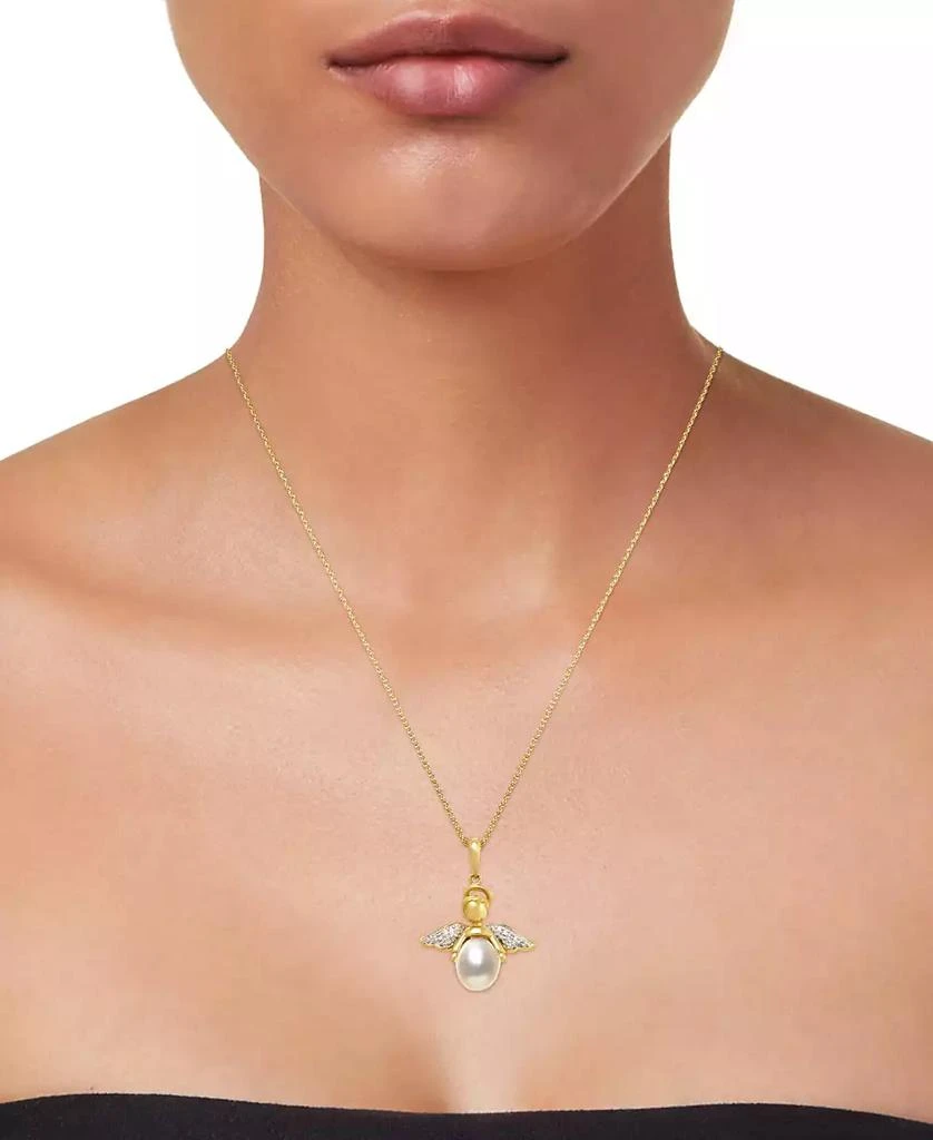 商品Macy's|Cultured Freshwater Pearl (7 - 7-1/2mm) & Cubic Zirconia Angel 18" Pendant Necklace set in 14k Two-Tone Gold-Plated Sterling Silver,价格¥749,第2张图片详细描述