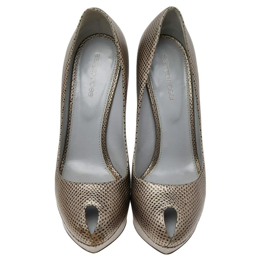 商品[二手商品] Sergio Rossi|Sergio Rossi Gold Leather Peep Toe Pumps Size 38.5,价格¥771,第3张图片详细描述