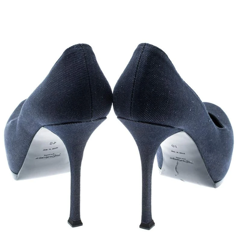 商品[二手商品] Yves Saint Laurent|Yves Saint Laurent Blue Denim Fabric Tribtoo Platform Pumps Size 40,价格¥793,第5张图片详细描述