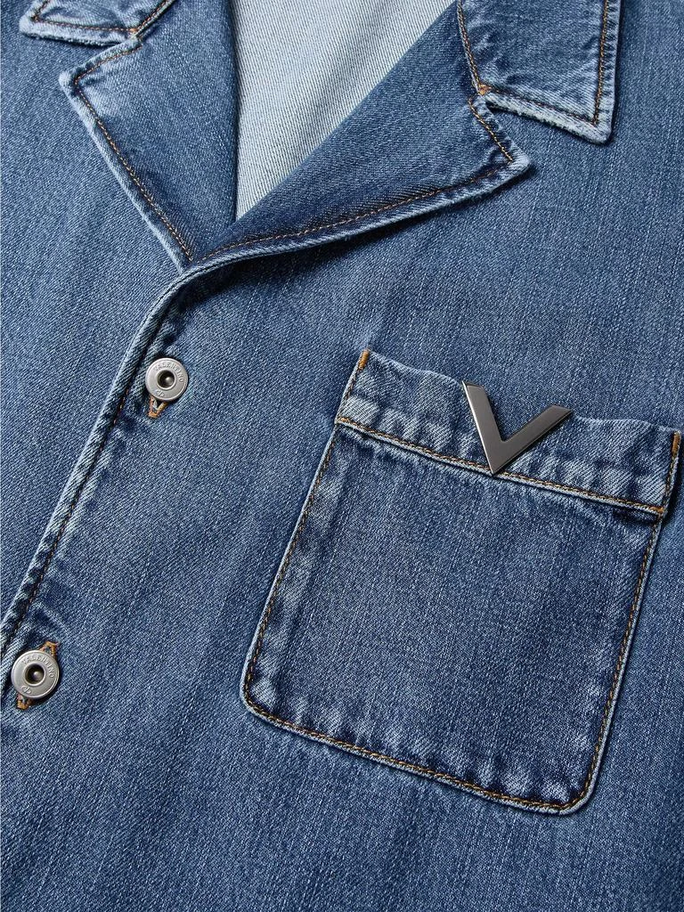 Denim Bowling Shirt with Metallic V Detail 商品