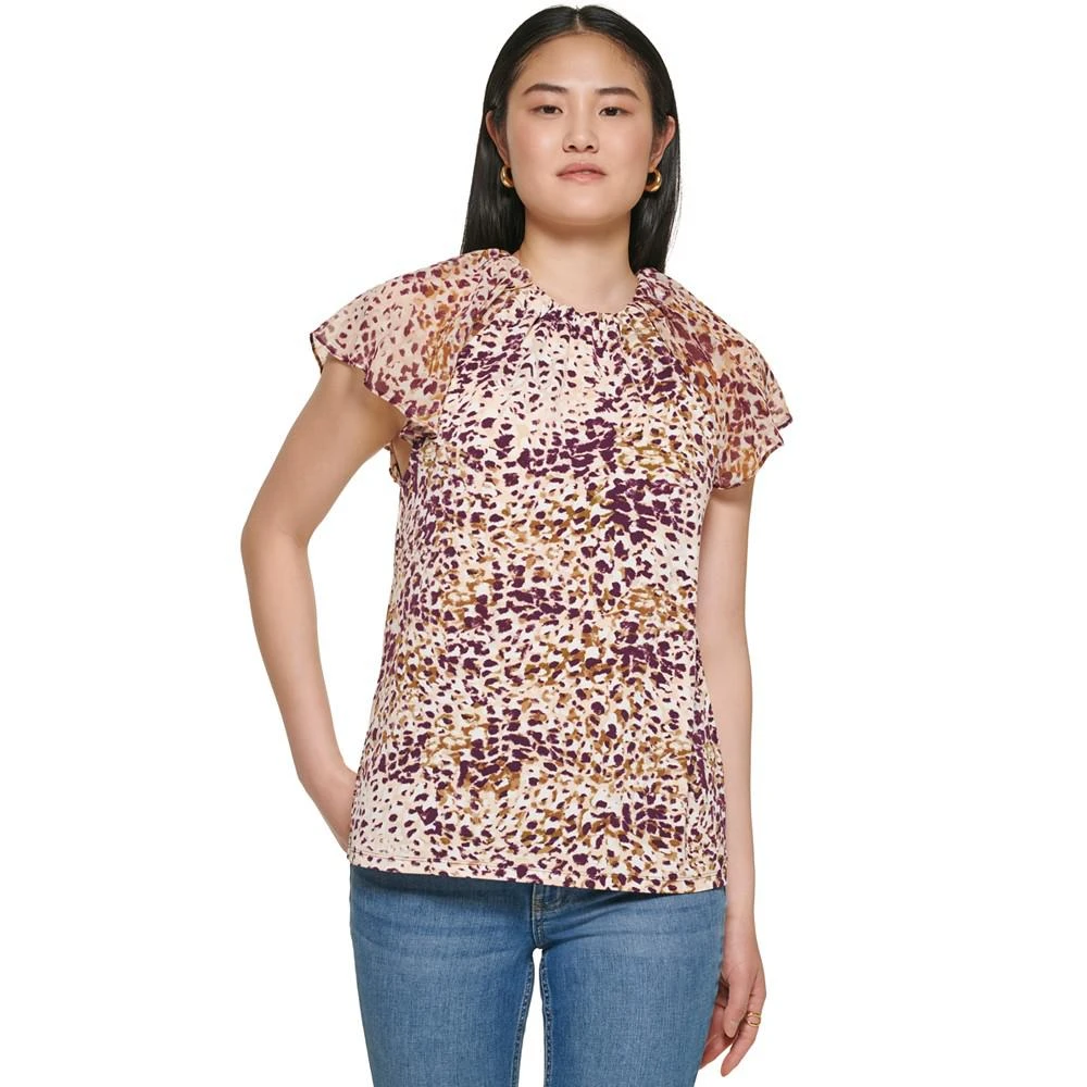 商品Calvin Klein|Women's Printed Flutter Sleeve Top,价格¥148,第1张图片