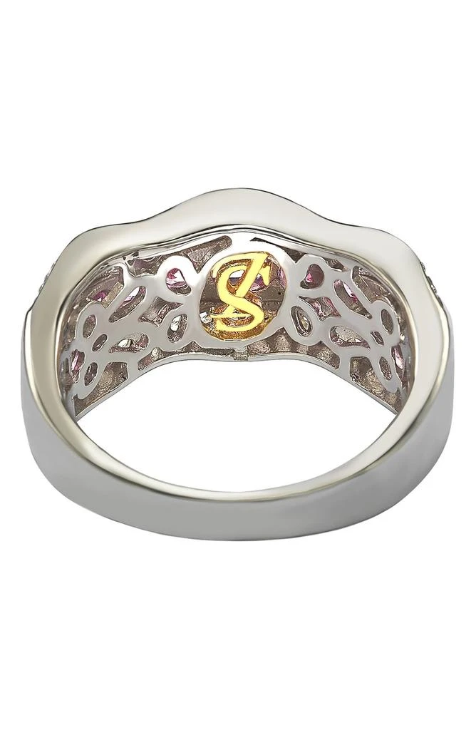 商品Suzy Levian|18K Gold Plated Sterling Silver Pink & Created White Sapphire Diamond Accent Band Ring - 0.02 ctw,价格¥2548,第2张图片详细描述