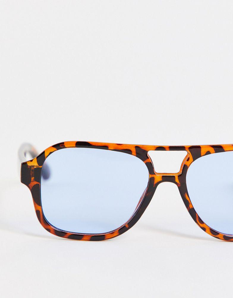 ASOS DESIGN navigator sunglasses with blue lens in brown tortoiseshell - BROWN商品第4张图片规格展示