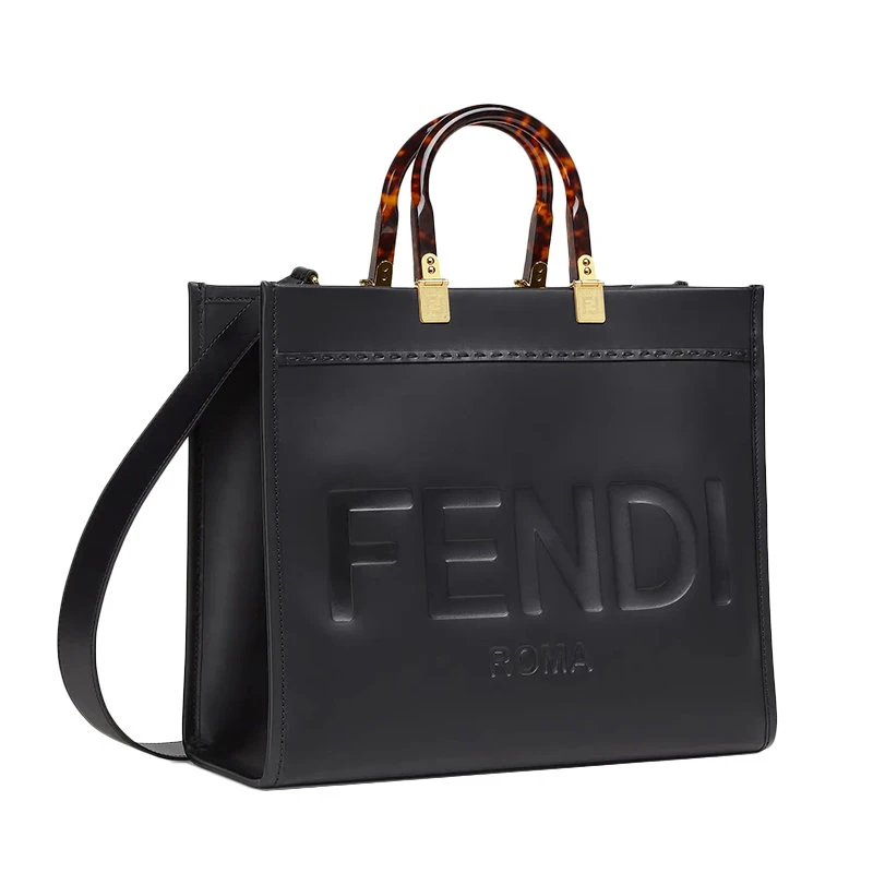 商品Fendi|【预售3-7天】FENDI/芬迪SUNSHINE系列 黑色皮革饰有机玻璃手柄手提中号购物包 8BH386ABVLF0KUR,价格¥18080,第4张图片详细描述