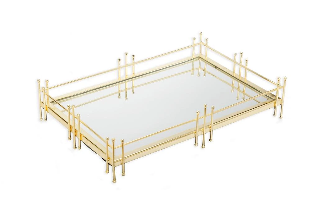 商品Classic Touch Decor|Oblong Mirror Tray with Gold Symmetrical Design,价格¥655,第2张图片详细描述
