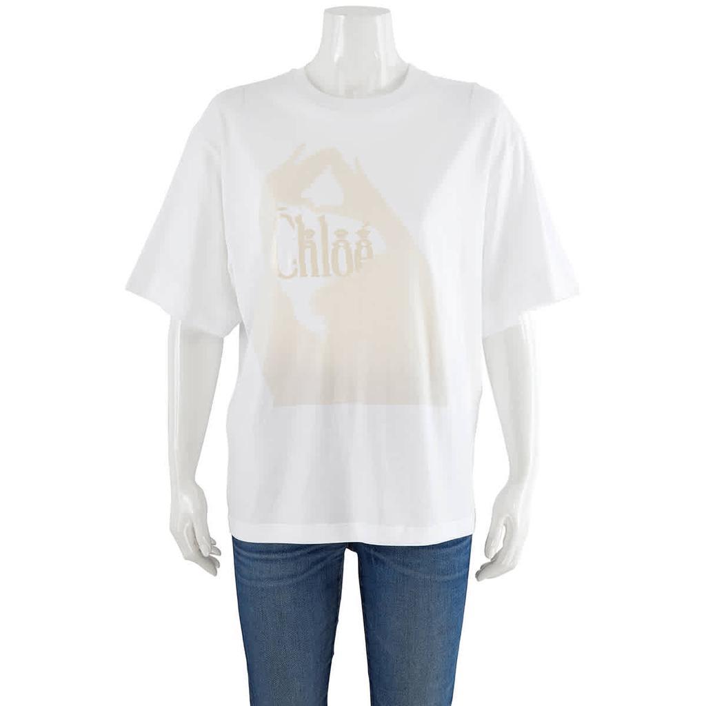 商品Chloé|White Logo Print T-shirt,价格¥1316,第1张图片