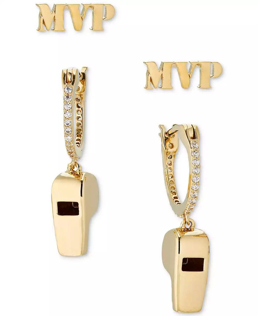 商品AVA NADRI|18k Gold-Plated 2-Pc. Set MVP Stud & Whistle Charm Pavé Hoop Earrings,价格¥464,第1张图片