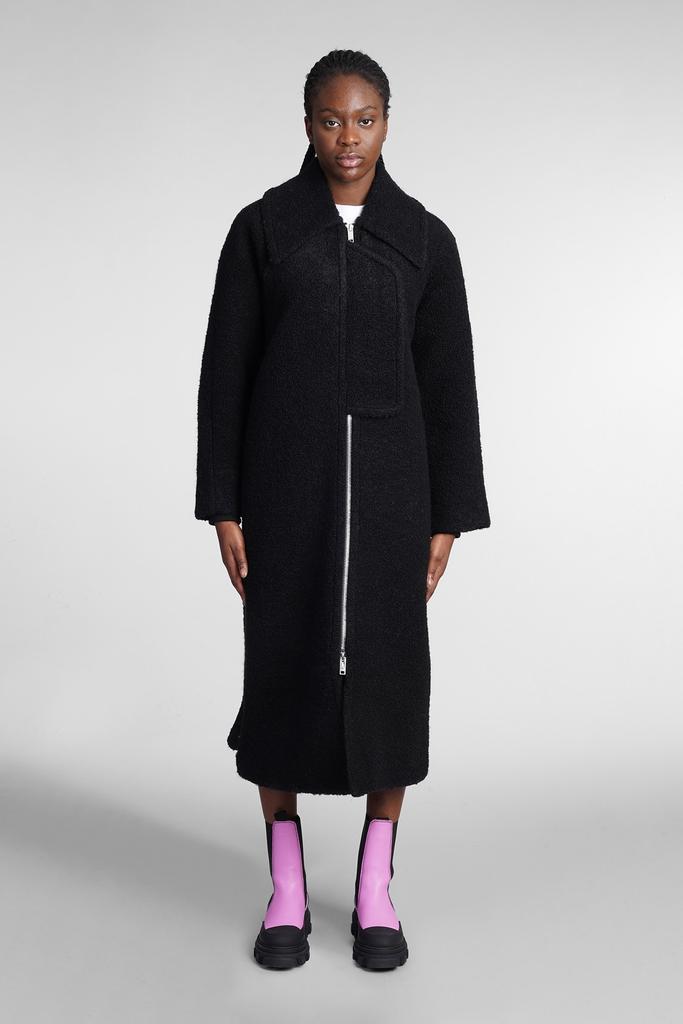 Ganni Coat In Black Wool商品第1张图片规格展示