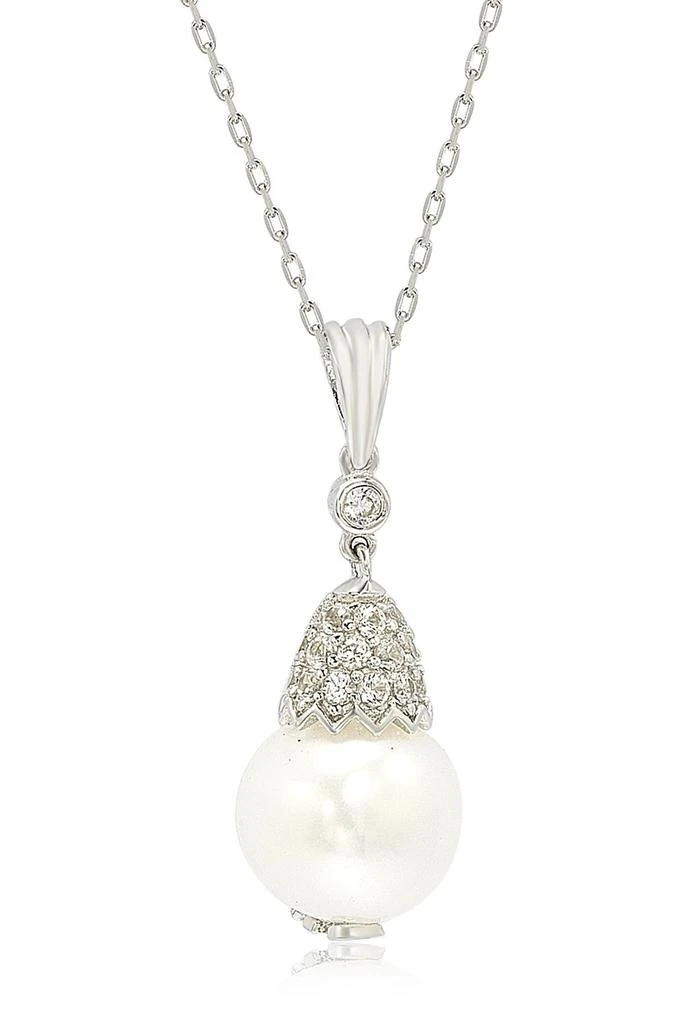 商品Suzy Levian|Sterling Silver 9mm Freshwater Pearl & Created Sapphire Pendant,价格¥1087,第1张图片