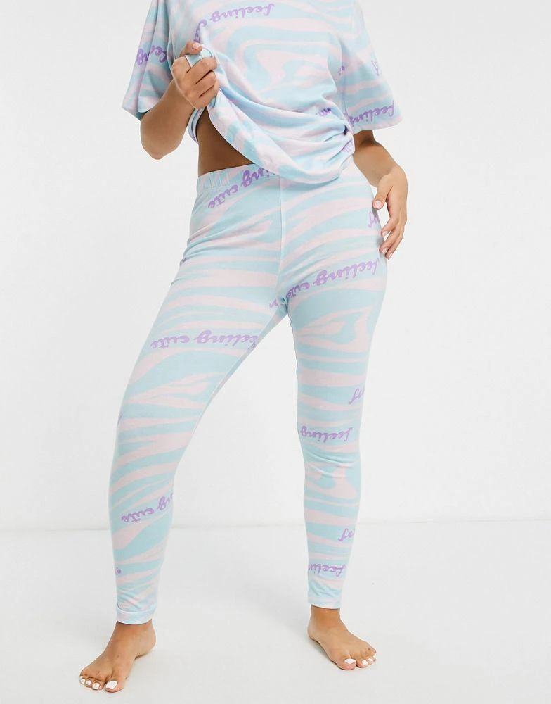 商品ASOS|ASOS DESIGN Petite exclusive feeling cute zebra oversized tee & legging pyjama set in blue & pink,价格¥138,第4张图片详细描述