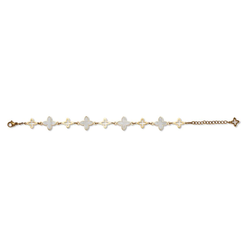 商品Palm Beach Jewelry|Mother of Pearl Yellow Gold Ion-Plated Stainless Steel Clover Bracelet 7-inch,价格¥274,第4张图片详细描述