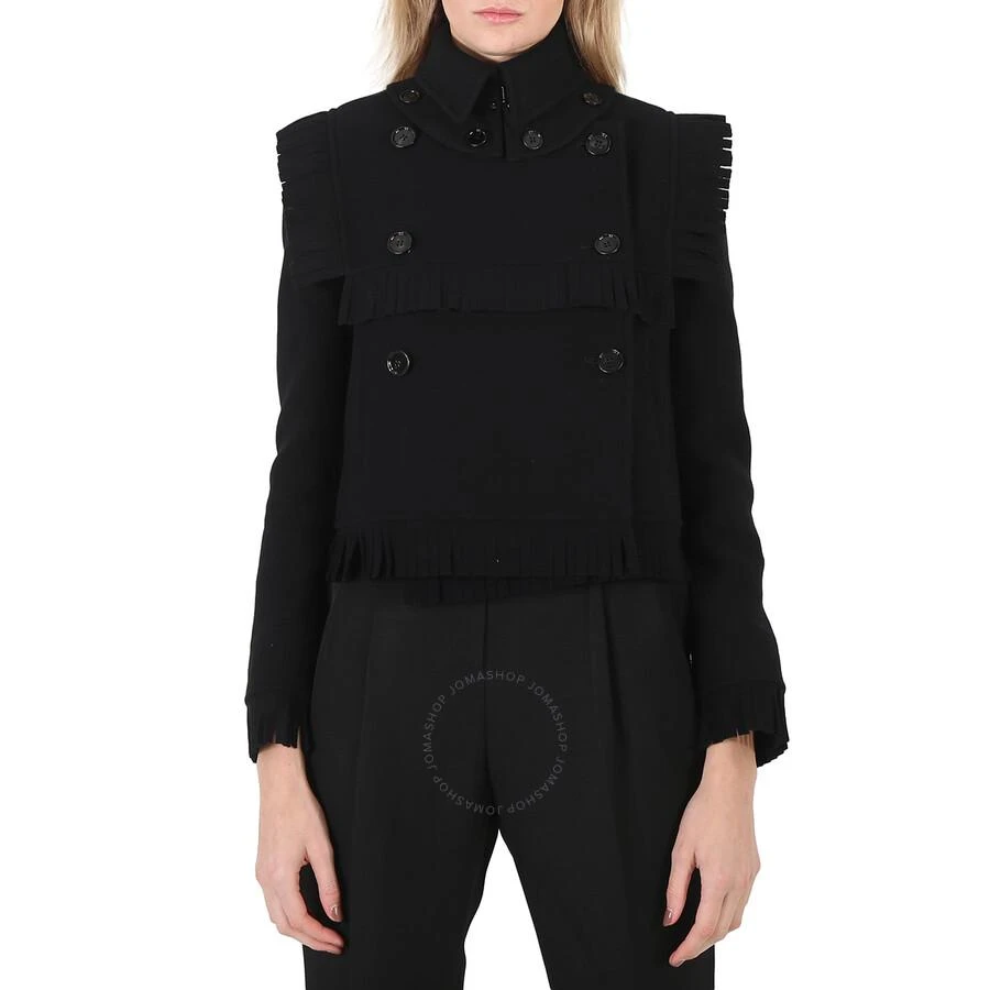 商品Burberry|Ladies Black Fringed Cashmere Wool Blend Cropped Trench Jacket,价格¥4243,第1张图片