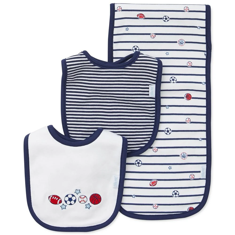 商品Little Me|Baby Boys 3-Pack Sports Star Cotton Bibs & Burp Cloth,价格¥43,第1张图片