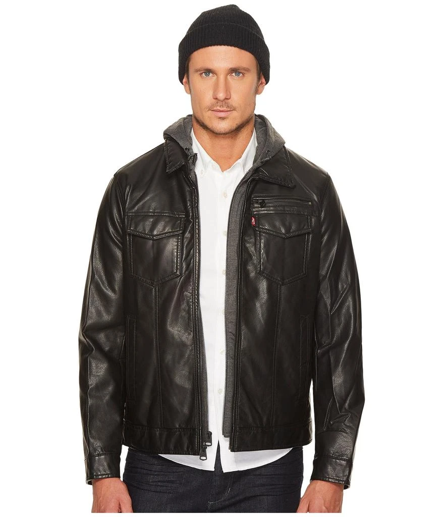 商品Levi's|Faux Leather Trucker with Jersey Hood and Fleece Lining,价格¥1313,第1张图片