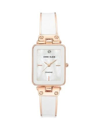 商品Anne Klein|Klein Rose Gold Metal White Enamel Diamond Bracelet Watch,价格¥563,第1张图片