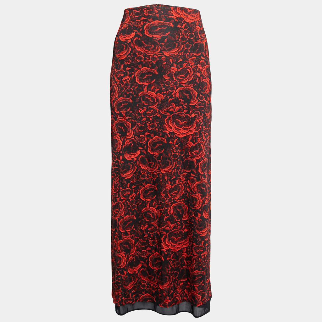 商品[二手商品] Just Cavalli|Just Cavalli Red & Black Floral Printed Jersey Midi Skirt XL,价格¥1291,第1张图片