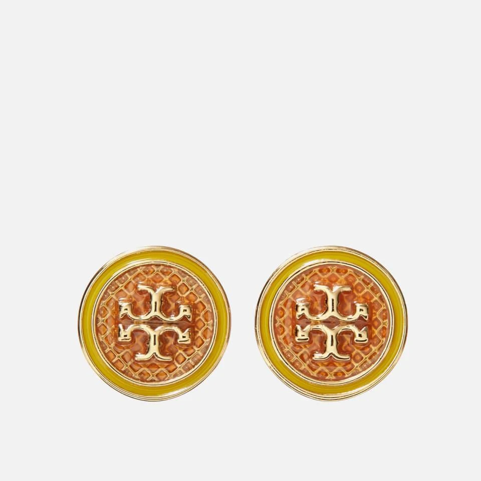 商品Tory Burch|Tory Burch Women's Kira Guilloche Circle-Stud Earring - Tory Gold/Burnt Orange/Goldfinch,价格¥448,第1张图片