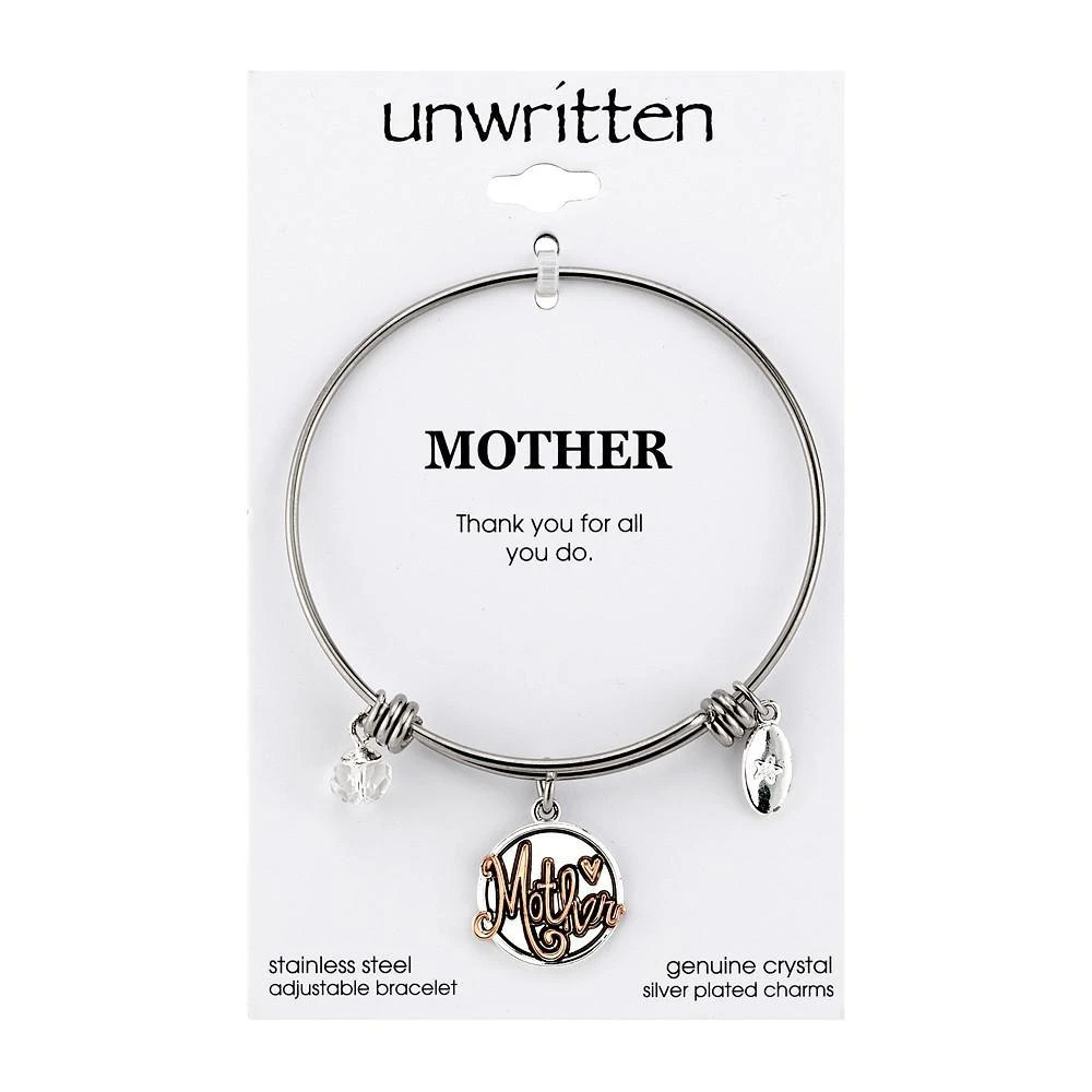 商品Unwritten|Two-Tone "Mother, Thank you for all you do" Adjustable Bangle Bracelet in Stainless Steel & Gold-Tone Stainless Steel,价格¥105,第3张图片详细描述