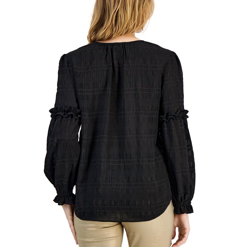商品Tommy Hilfiger|Women's Textured Keyhole Ruffle-Sleeve Blouse,价格¥343,第4张图片详细描述