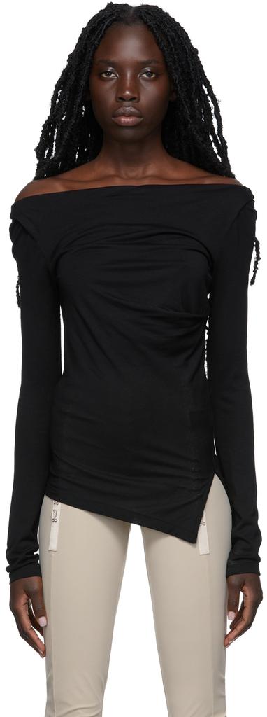 Black Ruched Long Sleeve T-Shirt商品第1张图片规格展示